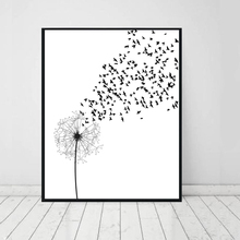 Черно-белый Одуванчик абстрактный плакат с птицей и принтом сюрреалистичность цветок настенная живопись холст картина для дома украшение на стену 2024 - купить недорого