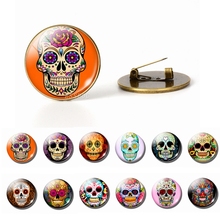 Nightmare Before Christmas Sugar Skull Day of The Dead Brooches Glass Cabochon Jewelry Bronze Brooch Pins Happy Halloween Gift 2024 - buy cheap