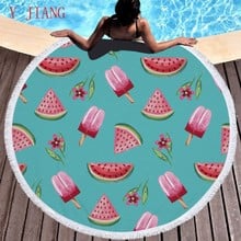 Summer Fruit Slippers Round Beach Towel With Tassels Bath Towels Printed Microfiber For Adults Kids Yoga Mat Tassels Blanket 2024 - buy cheap