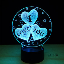 Colorful I love you LED 3D Vision Night Light Love and Heart Image Touchment Control Color 3D Night Lamp Desk Light AW-106 2024 - buy cheap