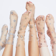 Новинка 2019 Модные женские блестящие Мягкие сетчатые носки со звездами прозрачные эластичные прозрачные носки по щиколотку 2024 - купить недорого