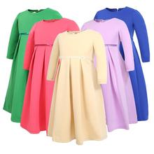 3PCS Muslim Child Girls Chiffon Hijab+Bow +Dress Islamic Arab Abaya Kids Ramadan Long Sleeve Middle East Dresses Abaya Fashion 2024 - buy cheap