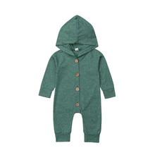 Casual Infant Autumn Winter Clothes Baby Boys Girls Cotton Hooded Romper Unisex Solid Long Sleeves Button Jumpsuit 0-24M 2024 - buy cheap