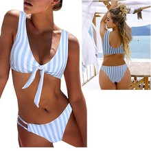 Striped Knotted Bikini 2019 Female Low Waist Swimwear Women's Swimsuit Two Piece Swimming Suit Push Up Hip 2024 - buy cheap