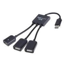 3 в 1, концентратор Type-C 3,1, USB Type-C-Dual 2 порта USB 2,0 Hub + Micro USB OTG Кабель-адаптер 2024 - купить недорого