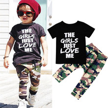 1-5 Years Kids Boys Clothes Set Toddler Kids Boys Long Sleeve Letter Print Tops+Camouflage Pants Set Infant Boys Summer Set 2024 - buy cheap