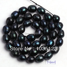 High Quality 7-8mm Natural Black Freshwater Cultured Pearl Oval Shape Loose Beads Strand 15" w227 2024 - buy cheap