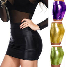 Elastic Shiny Leather Skirt High Waist Bodycon Skirts Mini Short Pencil Skirts 2024 - buy cheap