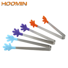 HOOMIN Creative Hand Shape Salad Serving BBQ Tongs Stainless Steel Handle Utensil Kitchen Cooking Tools Mini Silicone Food Clip 2024 - buy cheap