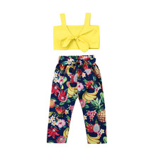 Conjunto 2pcs roupa infantil floral descontraída com laço descontraído de frutas 2024 - compre barato