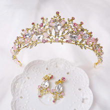 Pink Tiara Crown for Girls Gold Hair Accessories Wedding Princess Golden Crown Headband Bridal Headpiece Head Jewelry Bride King 2024 - buy cheap