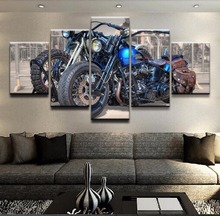 Холст HD печать плакат настенная художественная рамка 5 шт. классический красивый ретро мотоцикл живопись картины гостиная домашний декор 2024 - купить недорого