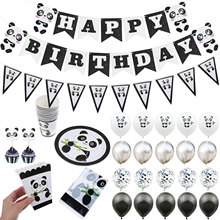 Zljq panda decorações para festa, placas de papel, copos, pipoca, caixas, guardanapos, balões, toalha de mesa para festa de aniversário de criança 2024 - compre barato