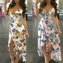 Women Lady Sleeveless Floral Party Evening Beach Maxi Dress Sundress Summer V neck Sexy Dress 2024 - buy cheap