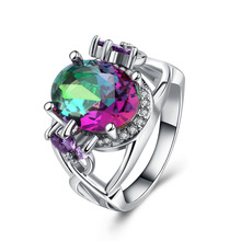 Anel de casamento com pedra colorida para mulheres, zircônia redonda, microembutida, simulação, arco-íris, joia, anel de noivado 2024 - compre barato