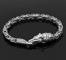 men stainless steel nordic viking odin wolf king chain amulet bracelet -23cm 2024 - buy cheap