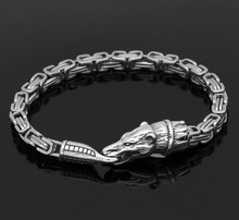 Pulseira amuleto masculina de aço inoxidável, bracelete de amuleto viking nórdico de lobo king odin-23cm 2024 - compre barato