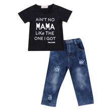 Одежда для маленьких мальчиков футболка с короткими рукавами Топы с надписями, джинсовые штаны, комплект одежды 2024 - купить недорого