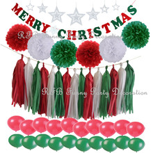 Merry Christmas Ornament Party Decorations Banner Letter Garland Star Hanging Decor Paper Pom Poms Red Green Party Supplies 2024 - buy cheap