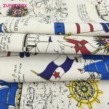 Zyfmptex tecido de linho para decoração, 150cm de largura, padrão de farol de barco a patchwork, material de almofada 2024 - compre barato