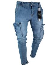 Мужские обтягивающие джинсы, трендовые джинсы до колена с дырками, на молнии, с карманами, байкерские джинсы в стиле хип-хоп, потертые обтягивающие эластичные джинсы, потертые джинсы, G3P2 2024 - купить недорого
