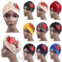 Женская новая шляпа с вышивкой, мусульманская Кепка-Кепка, тюрбан, головной платок, кепка, шляпа, плиссированная, для выпадения волос, исламский Рамадан, Шапка-бини 2024 - купить недорого
