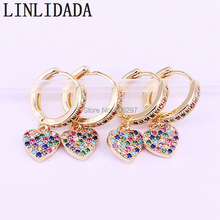 5Pair Fashion Simple Rainbow CZ Micro Pave Heart Dangle Earrings for Women Cute Earring Jewelry Gift 2024 - buy cheap