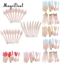 24pcs/Set Disposable Wooden Utensil Forks Spoons Knives Cutlery Set Wedding Birthday Party Tableware Serveware 2024 - buy cheap