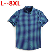 8xl 6xl 5xl 2019 Fashion Men Plaid Dress Shirts Cotton Short Sleeve Men Work Shirts Brand Casual Slim Fit Camisa Social Shirts 2024 - buy cheap
