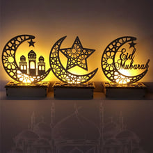 Moon Star Basswood Led Ramadan Decoration for Home Craft Suppiles Gift Lights Ramadan Eid Mubarak String Lights Decor Party 2024 - buy cheap