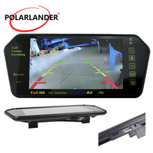 Espelho retrovisor para carro, tft, lcd, led, 7 polegadas, transmissor fm, bluetooth, viva-voz, kit para estacionar ré 2024 - compre barato