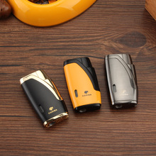 COHIBA 2 Flames Lighters Smoking Tool Metal Windproof Cigar Lighter Torch Butane Gas Lighters For Cigars With Built-in Punch 2024 - buy cheap
