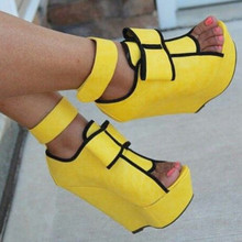 Sexy Ladies Bordured Banana Yellow Bowtie Sandals Summer Magic Tape Gladiator Wedge Heels Peep Toe Contast Color Ankle Bottines 2024 - buy cheap