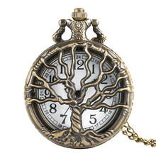 Hollow Tree Design Cover Pocket Watch Men Necklace Bronze Color Women Fob Watches Artistic Fashion Unisex Clock Gift for Xmas 2024 - buy cheap