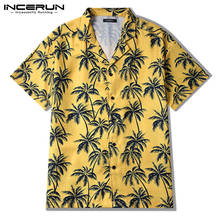 2020 Summer New Men Hawaiian Shirt Print Turn-down Collar Short Sleeve Blouse Streetwear Casual Beach Shirts Men Camisa INCERUN 2024 - buy cheap