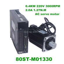 80st-m01330 220v 400w ac servomotor 0,4kw 1.27n. m. Unidade servo ac monofásica de 3000rpm, driver correspondente com imã permanente 2024 - compre barato