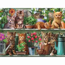 Nova 5d diy pintura diamante rack de flores e gatos ponto cruz quadrado strass fotos diamante bordado mosaico needlework 2024 - compre barato