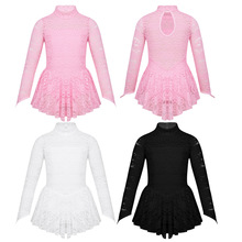 Vestido de manga larga de Ballet para niñas, traje de Patinaje Artístico de cuello alto de encaje, para patinaje sobre hielo 2024 - compra barato