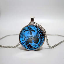 Ожерелье с синим драконом Инь-Ян тайцзи, ожерелье из стекла для мужчин и женщин, ожерелье с подвеской, DIY Настенные Фото-картины под заказ, персонализированные 2024 - купить недорого