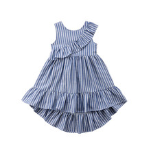 Модное платье в полоску с оборками, без рукавов, для маленьких девочек, Летний синий цвет, модель 2018 года 2024 - купить недорого