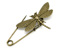 10 Bronze Tone Dragonfly Safety Pins Brooches 6.9x3cm (B15246) 2024 - buy cheap