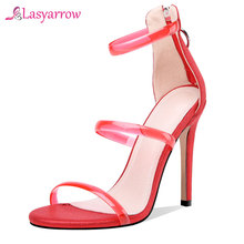 Lasyarrow-sandálias femininas novas para festa de casamento, sapatos de salto alto fino com zíper traseiro, tamanho grande 46 j809, 2019 2024 - compre barato