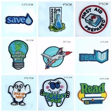 Cartoon Environmental Protect Embroidery Patches Aircraft Book Tooth Appliues for Clothes Diy Save Water Earth Coat Hats Decor 2024 - buy cheap