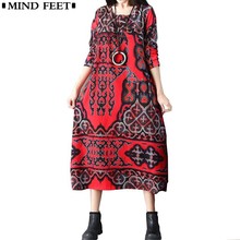 LIBERJOG Women Dress Printing O-Neck Long Sleeve Cotton And Linen Dresses Vintage Ethnic Loose Casual Long Dress Female Spring 2024 - buy cheap