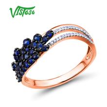 VISTOSO Gold Rings For Women Genuine 14K 585 Rose Gold WhiteRing Sparkling Diamond Natural Blue Sapphire Luxury Fine Jewelry 2024 - buy cheap