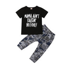 Conjunto de roupas 2 peças para crianças bebês meninos camiseta top + calça camuflada tamanho 2-6 anos 2024 - compre barato