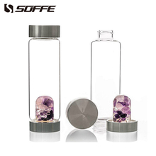 Soffe 600 мл водная бутылка с натуральным кристаллом, энергетическое исцеление, драгоценный камень, кварц, мой кристалл, стеклянные бутылки для воды, без БФА, с крышкой, стакан 2024 - купить недорого