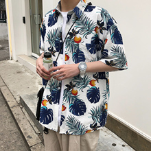 Мужская свободная рубашка из хлопка с коротким рукавом, белая/Темно-Синяя пляжная гавайская рубашка большого размера S-XL, лето 2019 2024 - купить недорого