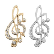 Trendy Rhinestone Happy Musical Note Brooches For Women Gold corlour Music Note Pearl Brooch Collar Pins Christmas Gifts Broches 2024 - buy cheap