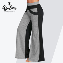 AZULINA 2018 Autumn New European American Style Women'S Color Block High Waist Elastic Casual Pants Loose Wide Leg Pants Female 2024 - buy cheap